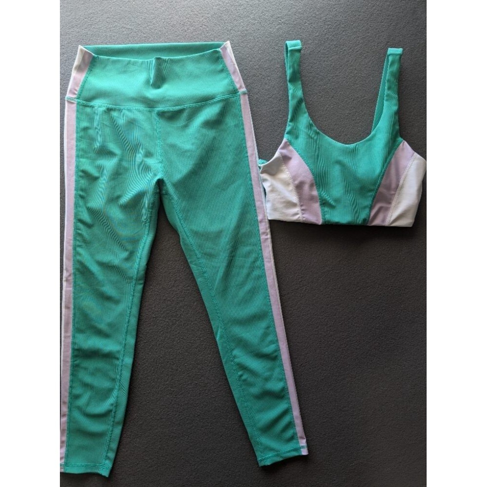 Wilo Active Ribbed Workout Set Leggings & Sports Bra Green Size L